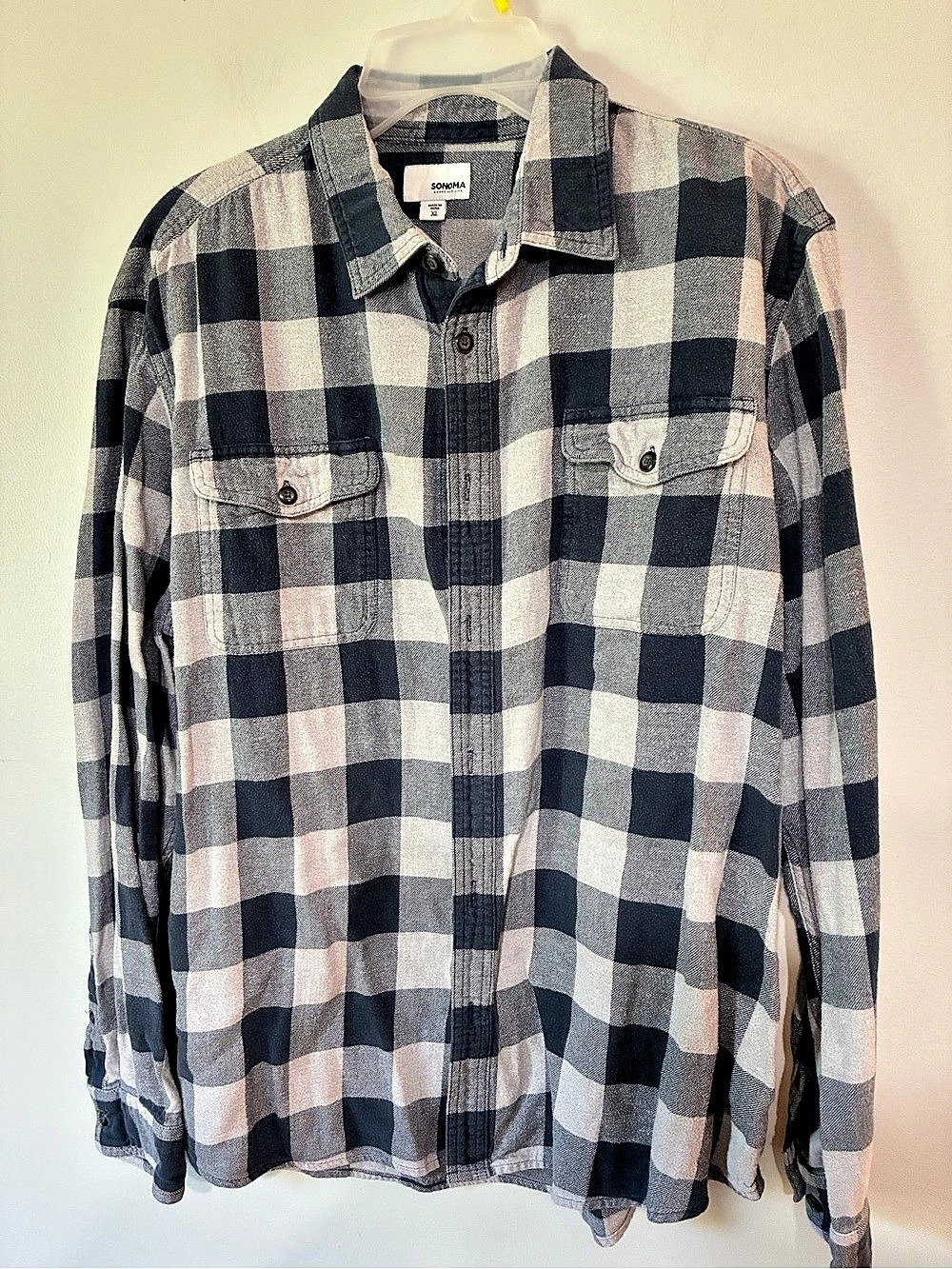 Sonoma Men's Plaid Button Down Gray & Black XL
